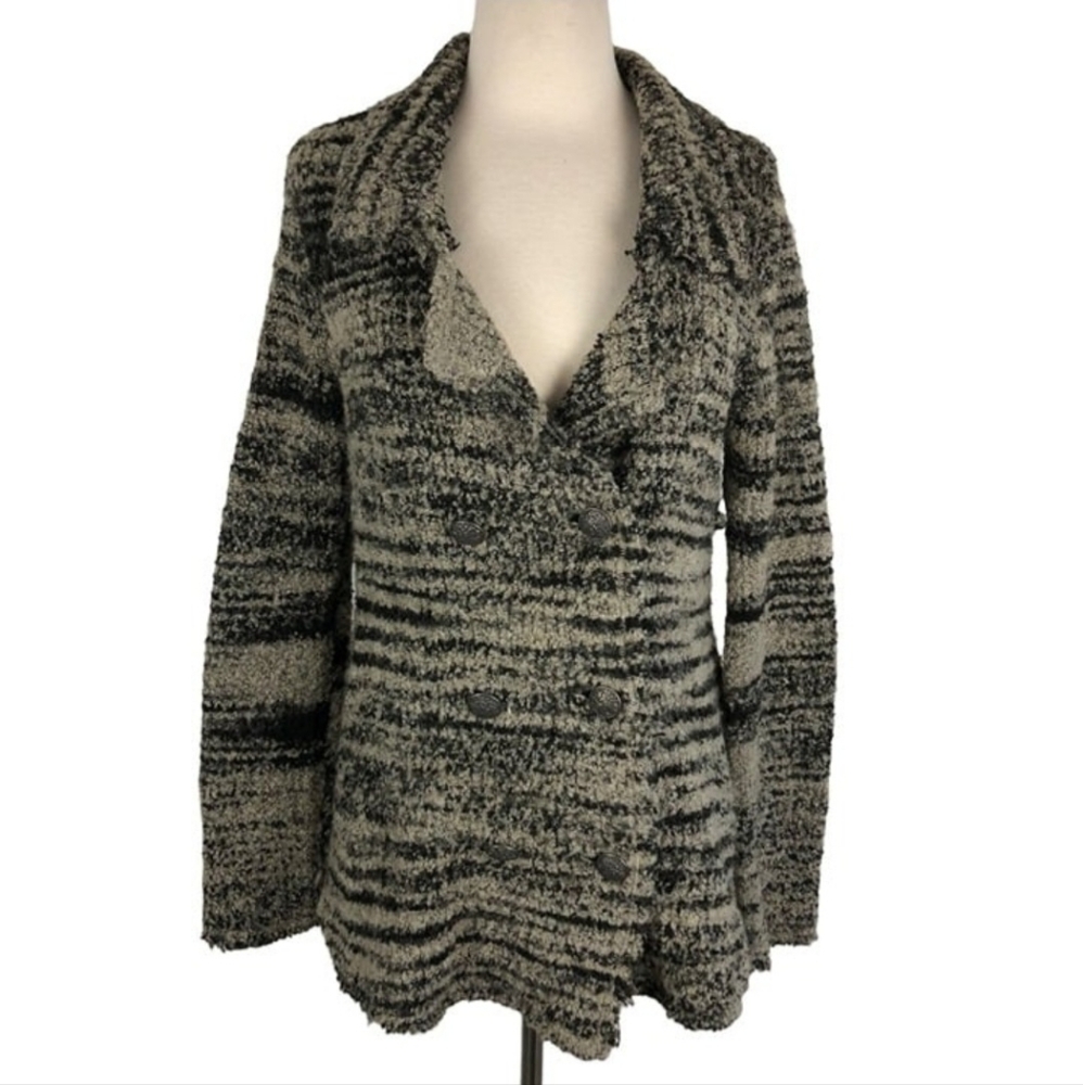 Free People Womens Zebra Yarn Double Breasted Green Sweater Blazer Medium